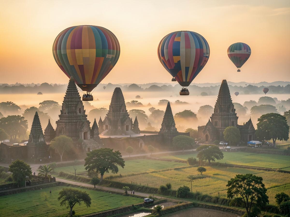 Hot air balloon flight over Bagan, Myanmar