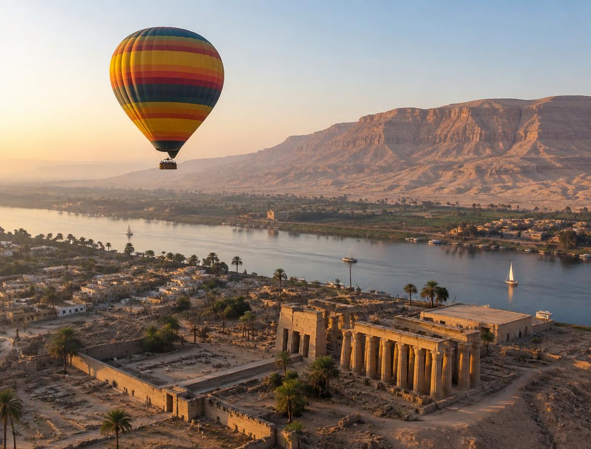 Hot air balloon flight over Luxor, Egypt