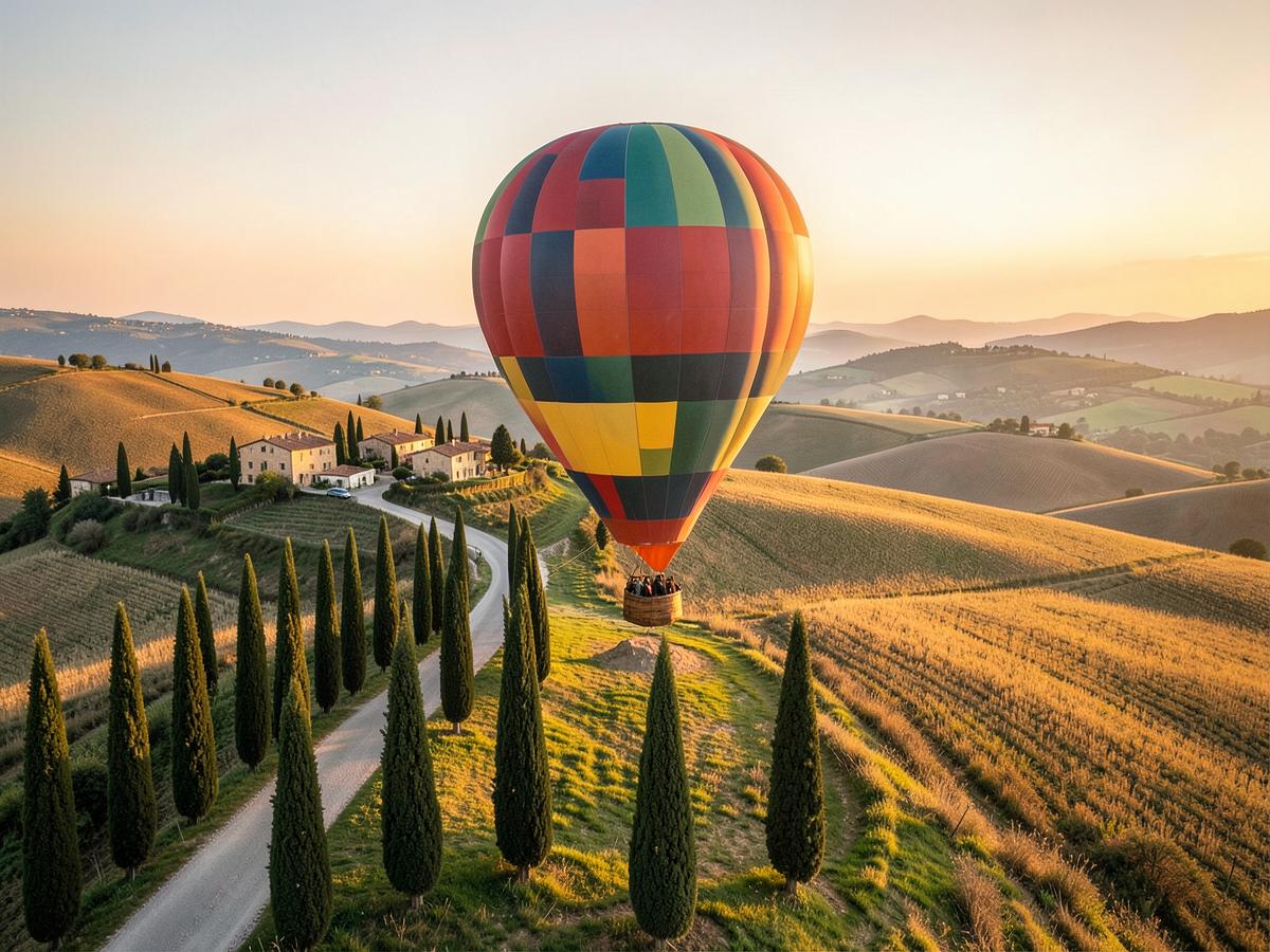 Hot air balloon flight over Tuscany, Italy
