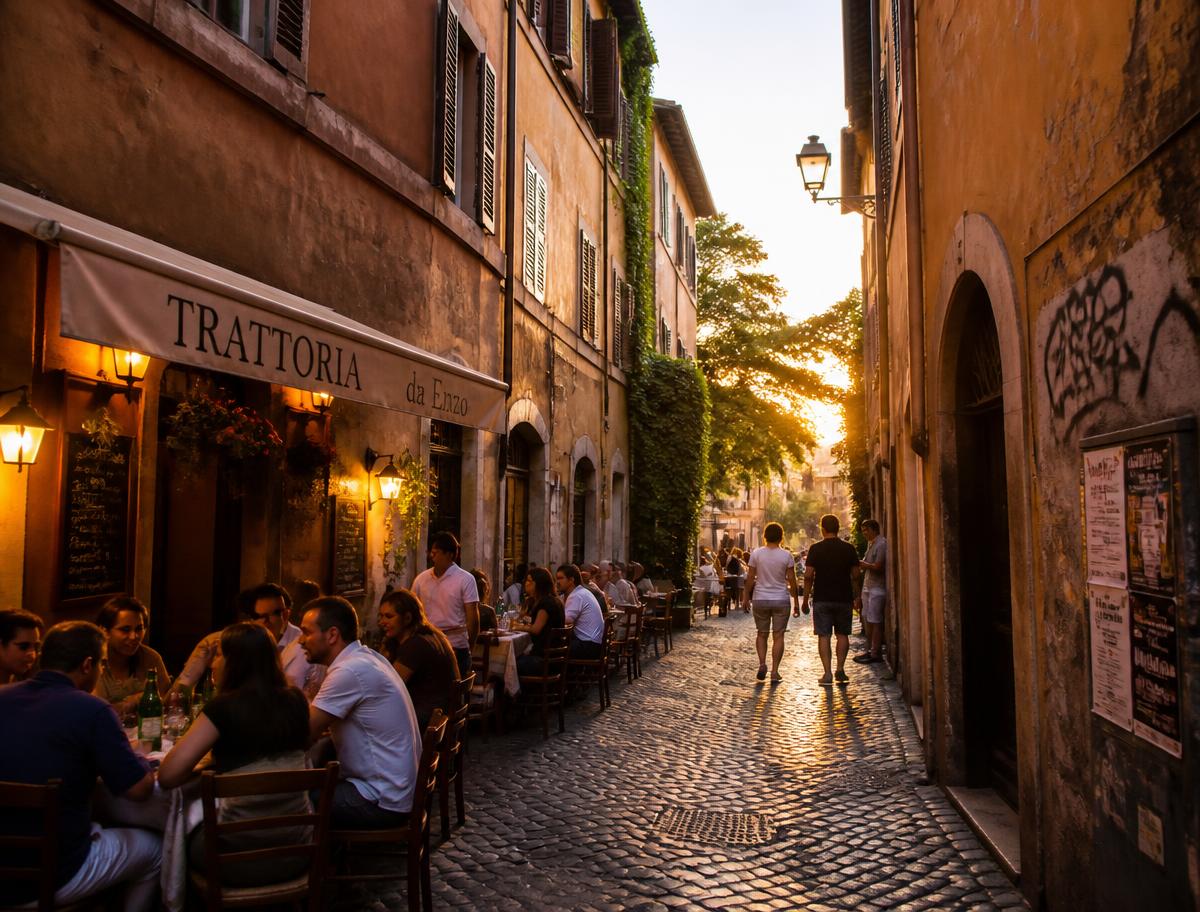 Food tour scene in Rome, Italy