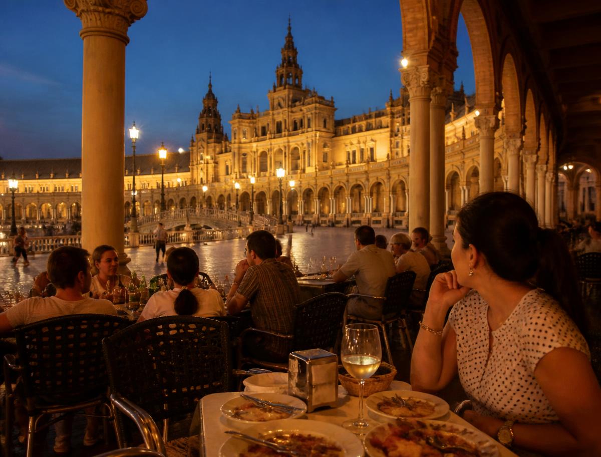 Food tour scene in Seville, Spain