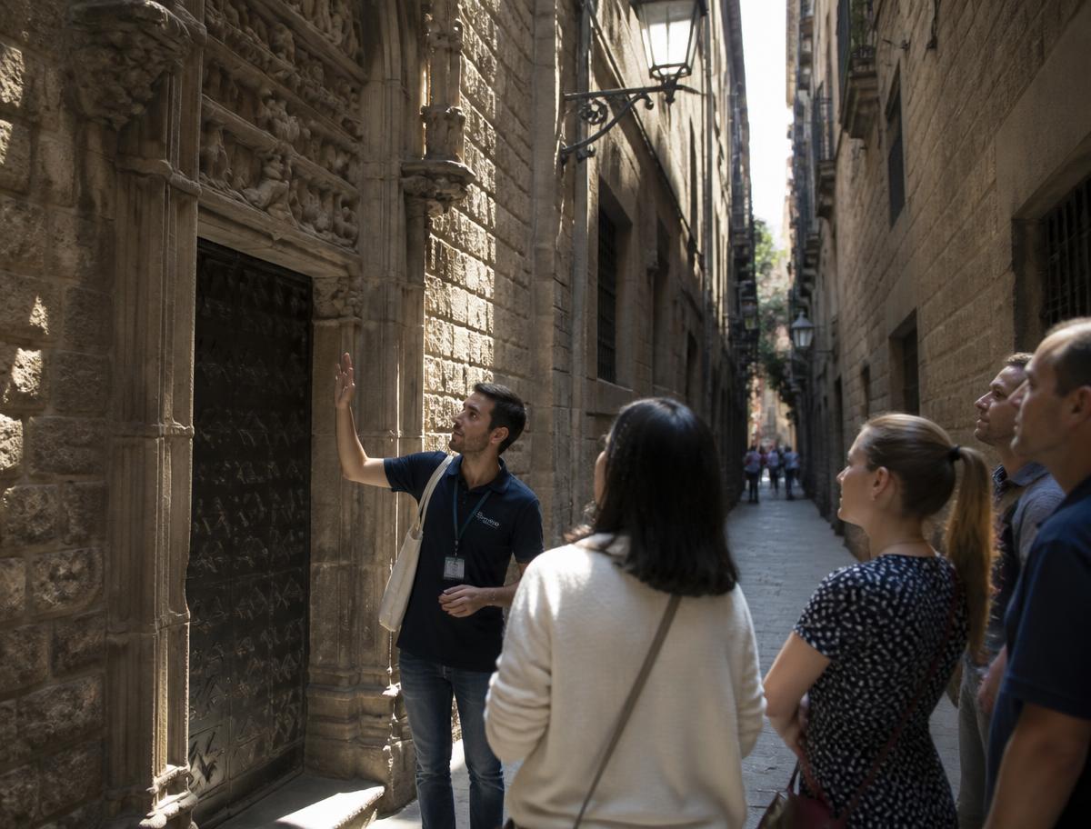 Private tour guide with travellers in Barcelona, Spain