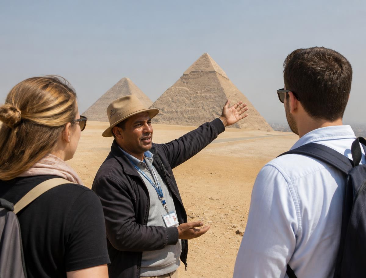 Private tour guide with travellers in Cairo, Egypt