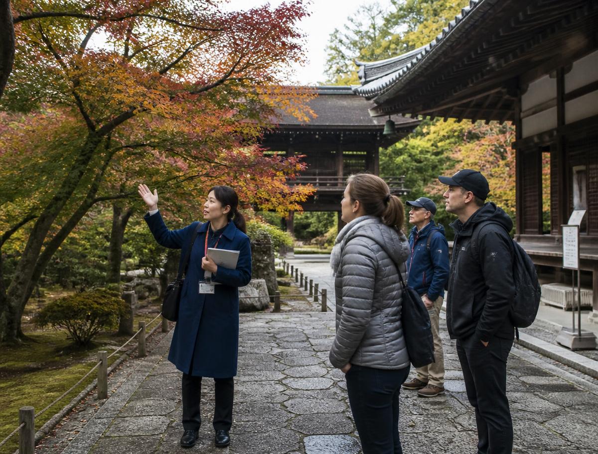 Private tour guide with travellers in Kyoto, Japan