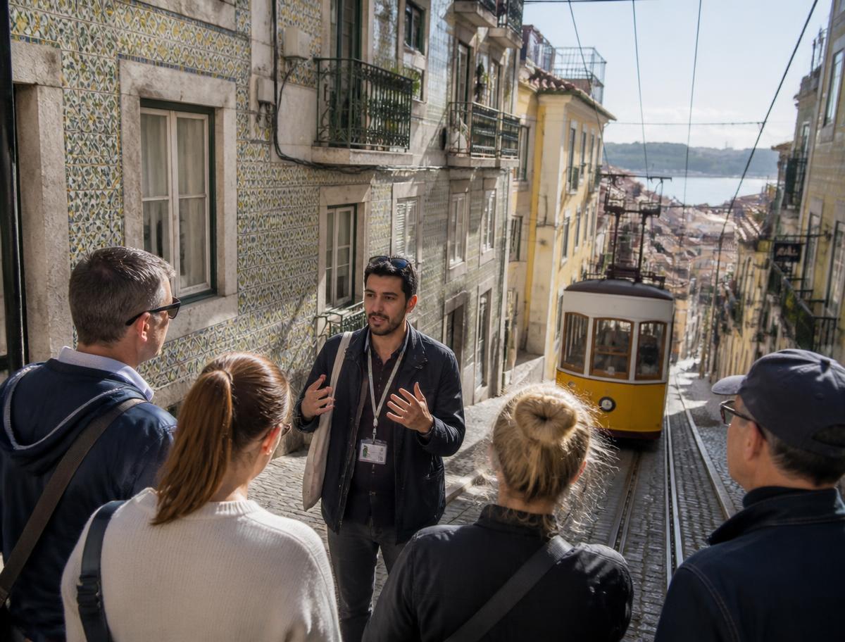 Private tour guide with travellers in Lisbon, Portugal