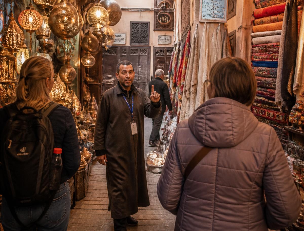 Private tour guide with travellers in Marrakech, Morocco