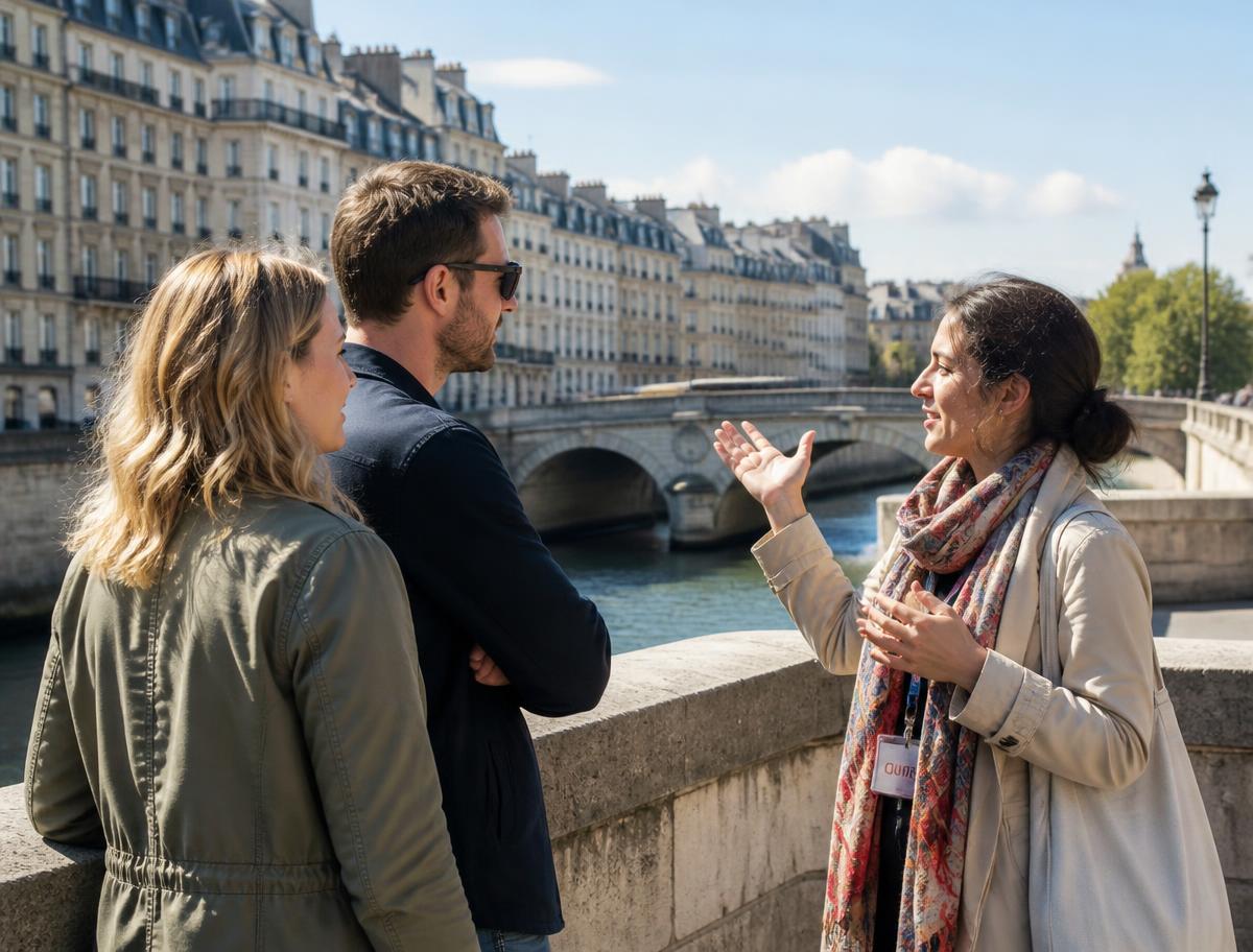 Private tour guide with travellers in Paris, France