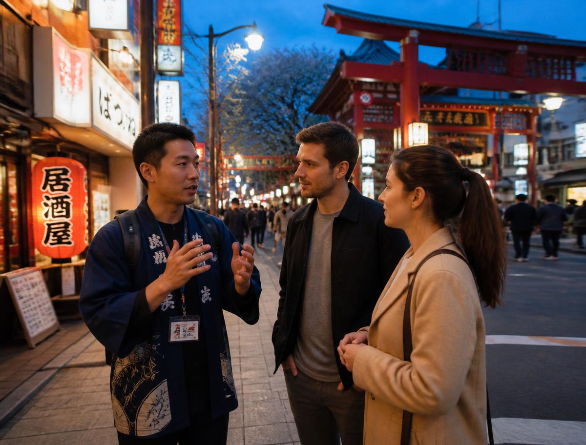 Private tour guide with travellers in Tokyo, Japan